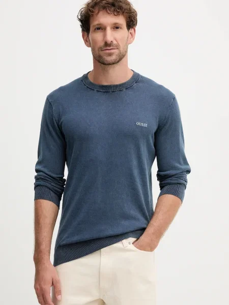 Pulover Guess Jeans de mătase albastru