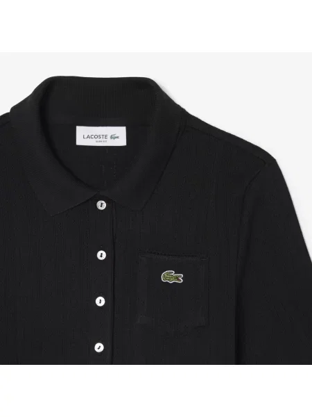Lacoste Ażurowa Koszulka Polo Slim Fit Z Dzianiny Pointelle czarna