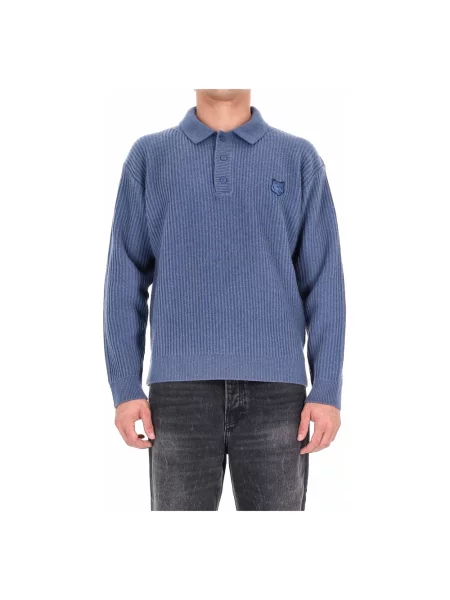 Sweter Maison Kitsune wełniany w paski niebieski