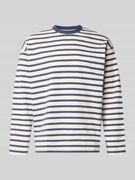 Bluzka z długim rękawem o kroju regular fit z czystej bawełny z wzorem w paski Jack & Jones niebieska