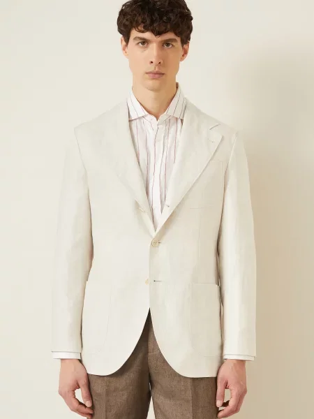 Brunello Cucinelli Lněné Sako Slim Fit krémová
