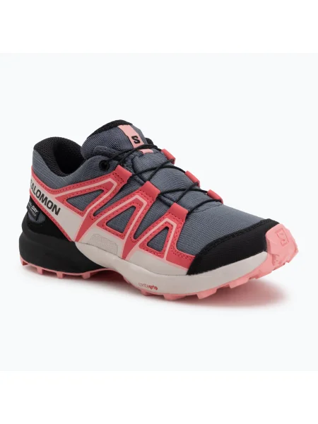 Gyerek futócipő Salomon Speedcross Waterproof grisaille/hushed violet/rouge red. Méret: 28 EU szürke