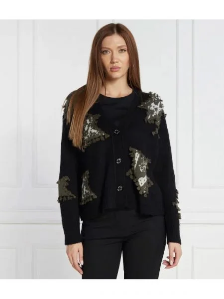 Marc Cain Cardigan | Relaxed fit cu adaos de lână negru