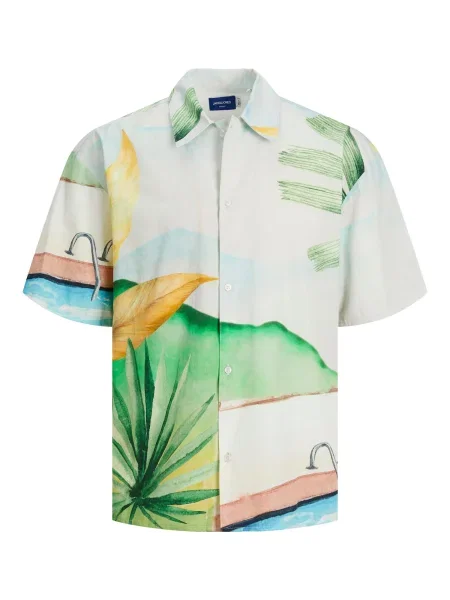 JACK & JONES Cămașă JORLandscape albastru pastel / verde / portocaliu deschis alb