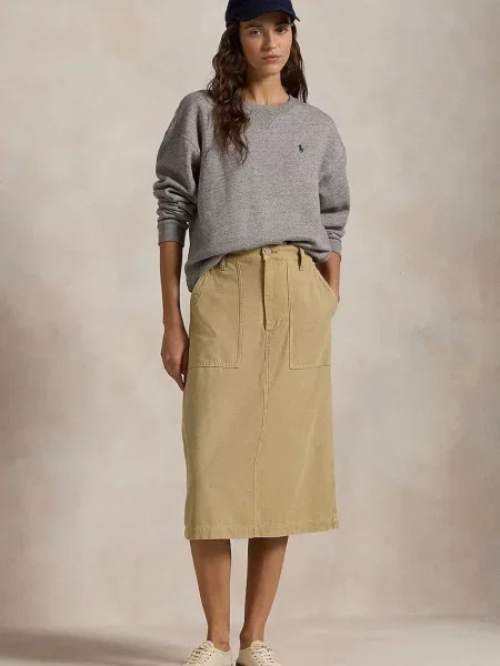 Suknja Polo Ralph Lauren RICKY MD SK midi širi se prema dolje bež
