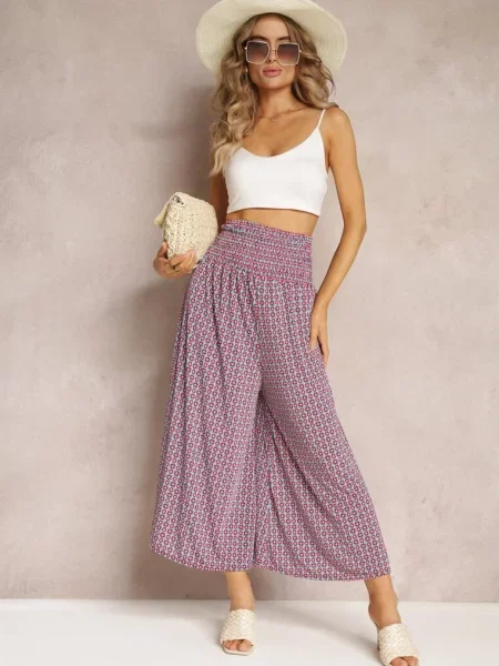 Niebiesko-Czerwone Szerokie Spodnie z Gumką w Pasie Ruza czerwone