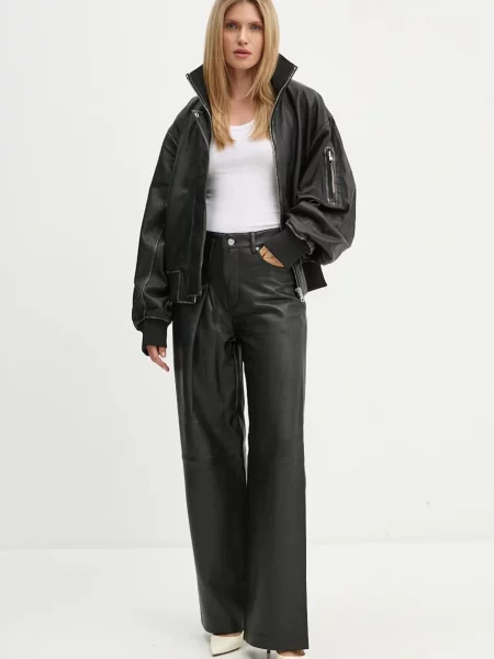 Шкіряні штани Won Hundred широкі висока посадка чорний