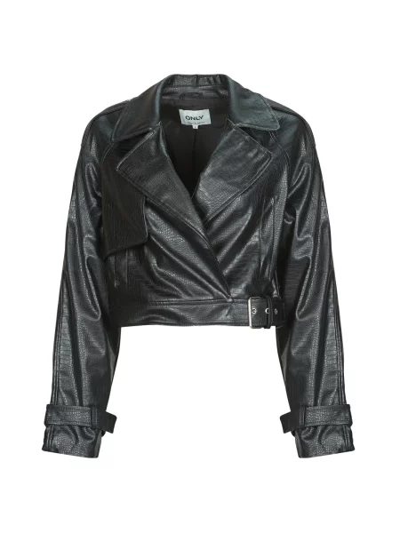 Usnjene prehodna jakna Only črna