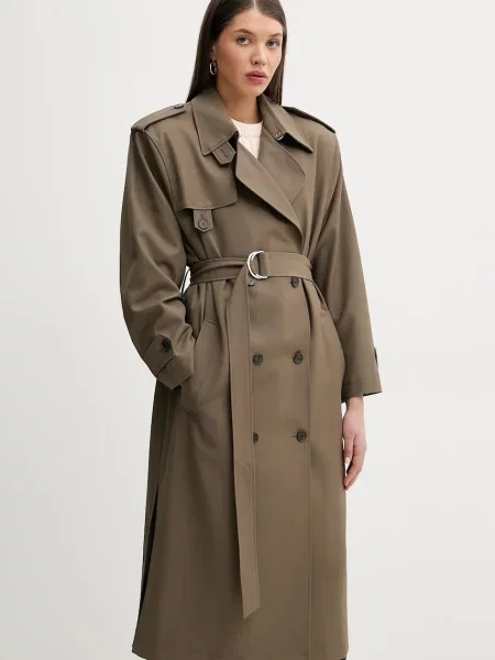 IRO palton din lana femei de tranzitie cu doua randuri de verde