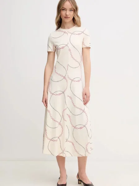 Sukienka midi taliowana z czystej bawełny Tommy Hilfiger biała