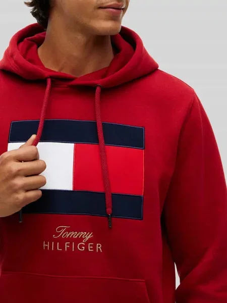 Bluza z kapturem z nadrukiem z logo Tommy Hilfiger czerwona