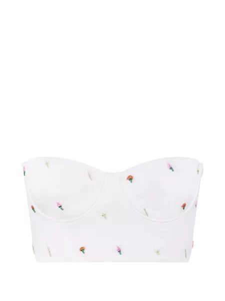 Top Anna October cu model floral tip corset alb