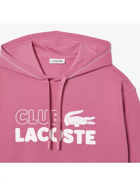 Lacoste Bluza Z Kapturem Z Nadrukiem Teksturowanym różowa
