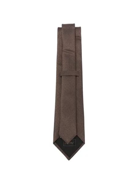 Cravată Brioni de mătase cu model herringbone maro