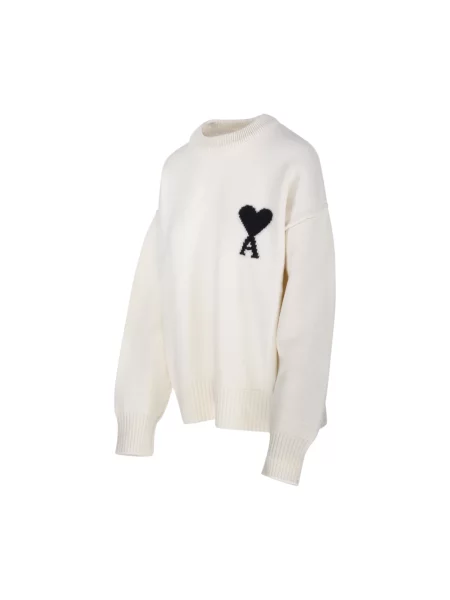Sweter Ami Paris wełniany casual beżowy
