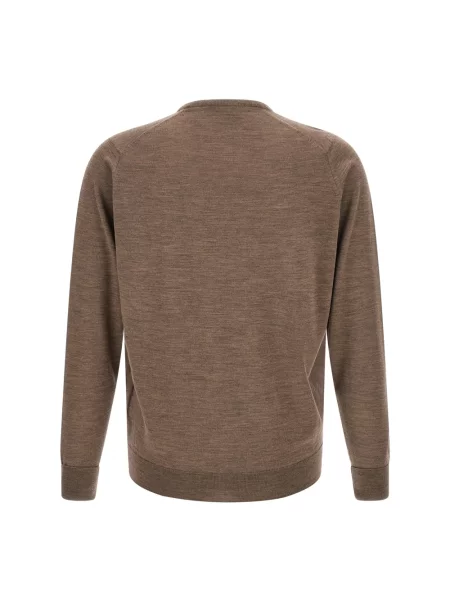 Sweter John Smedley wełniany z okrągłym dekoltem brązowy