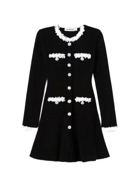 Rochie mini Self-portrait cu model floral tricotate negru