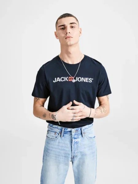 JACK & JONES Póló éjkék / piros fehér