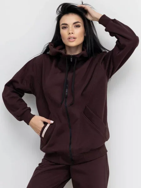 Теплая женская толстовка с начесом коричнева