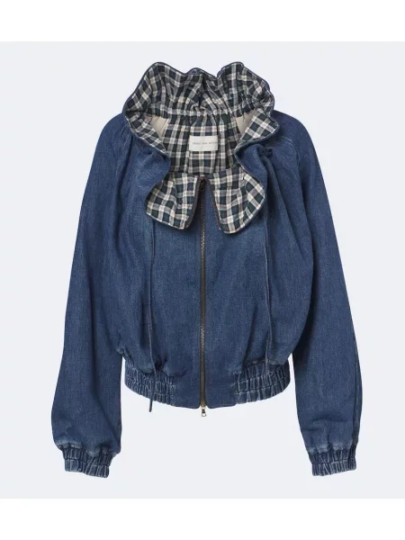 Geacă de blugi Dries Van Noten în carouri cu volane albastru