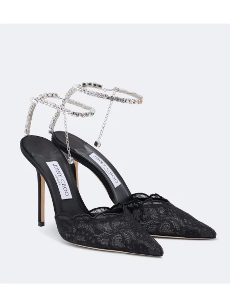 Pantofi cu toc Jimmy Choo din dantelă negru