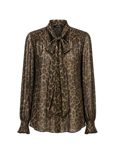 Bluză Toccin cu imagine cu model leopard cu legături maro