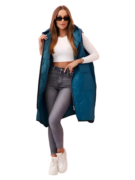 Kesi Włoski prošívaná vesta Plus Size s kapucí na mořská černá