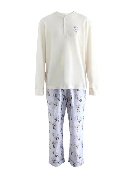 Cath Kidston Pyžamo dlouhé Lilah and Lewis modrá / pastelová modrá / černá bílá
