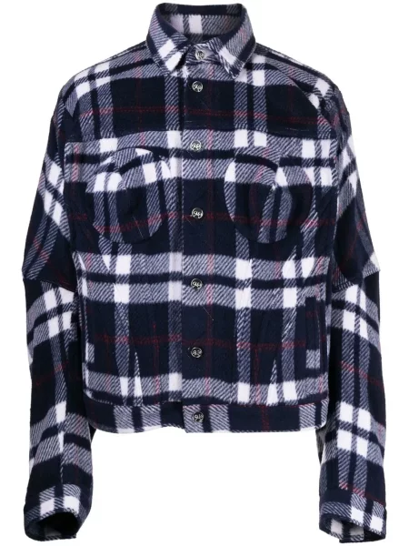 Kurtka Natasha Zinko w kratkę z nadrukiem niebieska