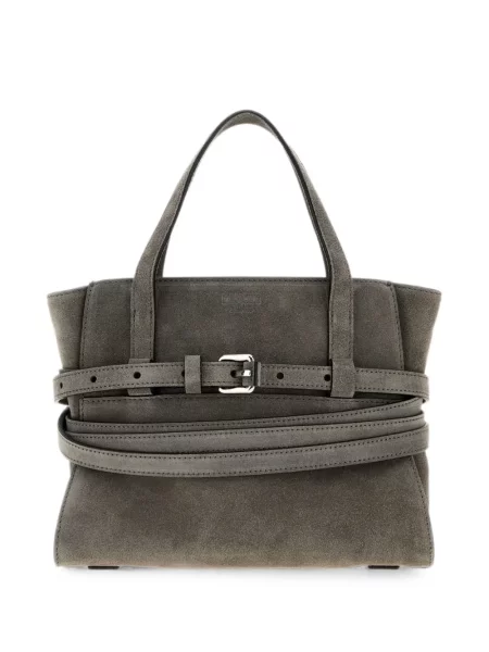 Geantă shopper Moschino din piele de căprioară cu legături gri