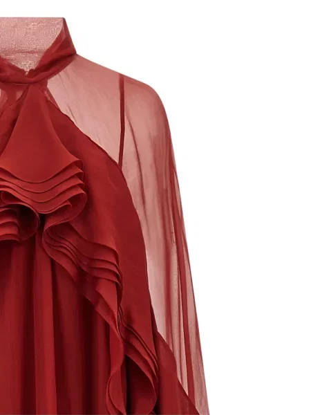 Rochie maxi Alberta Ferretti de mătase cu volane roșu
