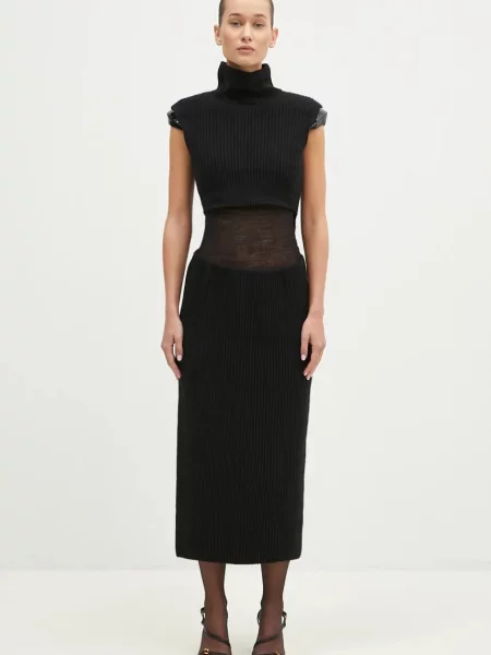 Sportmax rochie din lana midi drept negru