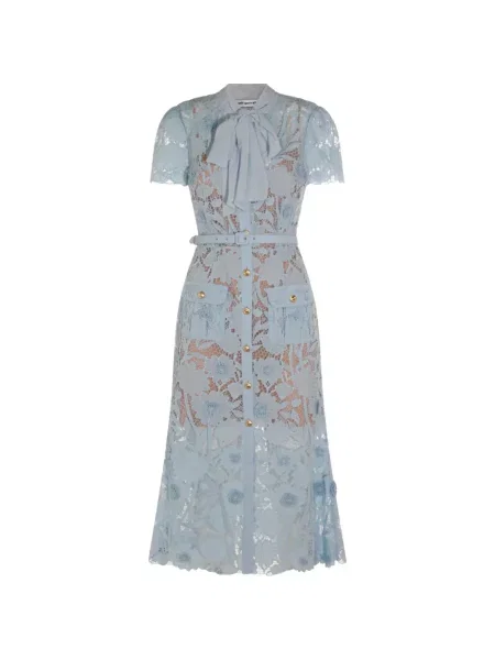 Cu centură rochie midi Self-portrait cu model floral din dantelă albastru