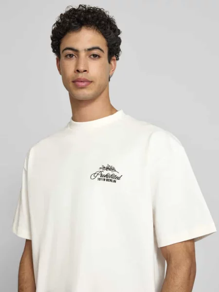 T-shirt z naszywanymi detalami z logo i okrągłym dekoltem Prohibited biała