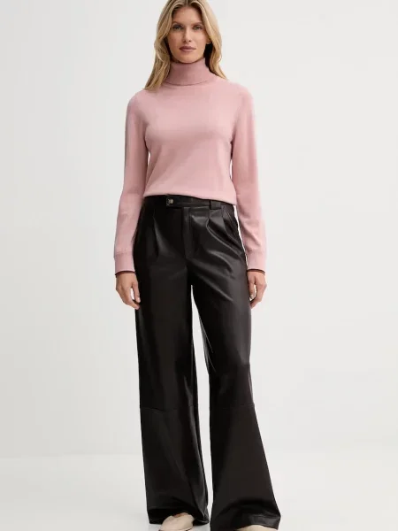 PS Paul Smith sweter wełniany lekki z golfem różowy