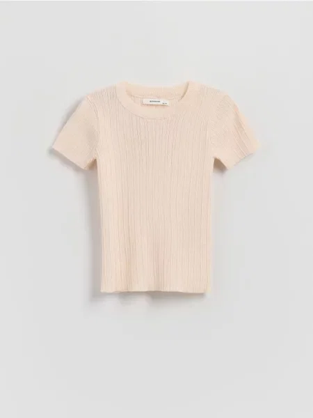 Reserved Krátky rukáv sveter s viskózou pastelová ružová