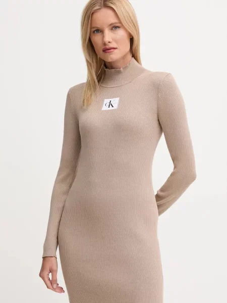 Calvin Klein Jeans sukienka mini dopasowana beżowy