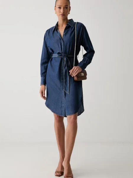 BOSS Rochie tip bluză albastru denim portocaliu