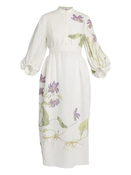 Sukienka midi Erdem w kwiatki z nadrukiem do kolan biała