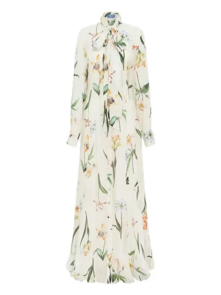 Maksi sukienka maxi Leo Lin w kwiatki garniturowa biała