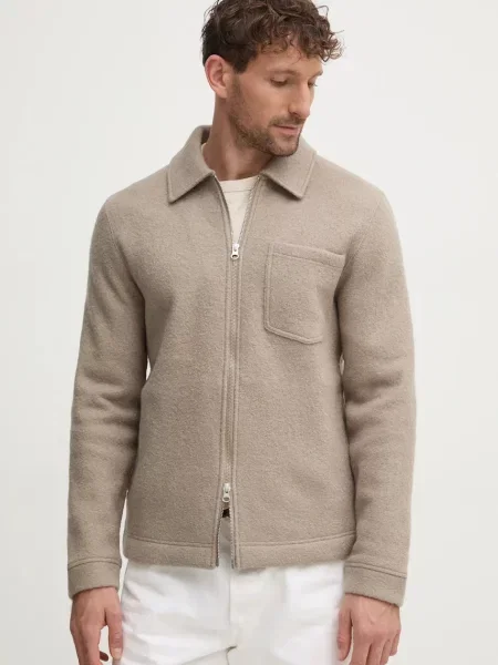 Вълнено яке тип риза Samsoe Samsoe преходен модел бежово