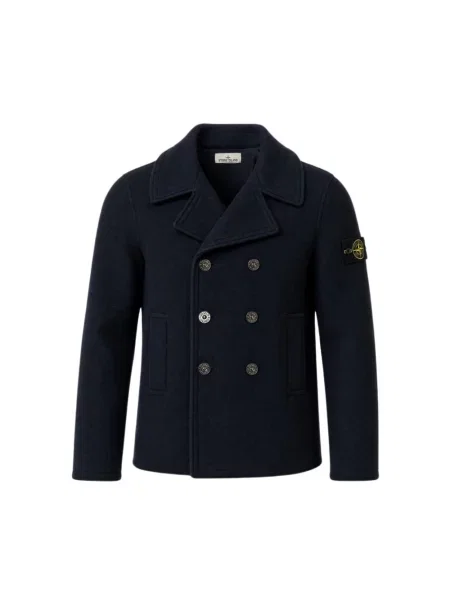 Płaszcz Stone Island wełniany z kamieniami niebieski