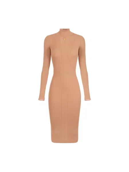 Sukienka midi Elisabetta Franchi skórzana brązowa