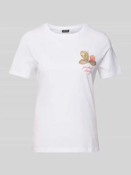 T-shirt o kroju regular fit z czystej bawełny model ‘SUMMER’ Pieces biała