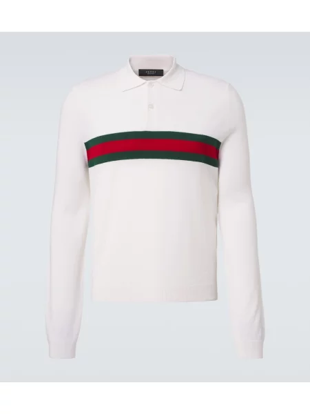 Tricou polo Gucci din cașmir cu dungi alb