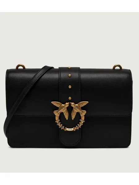 Pinko De piele geantă poștaș Ove One Classic New Buckle negru