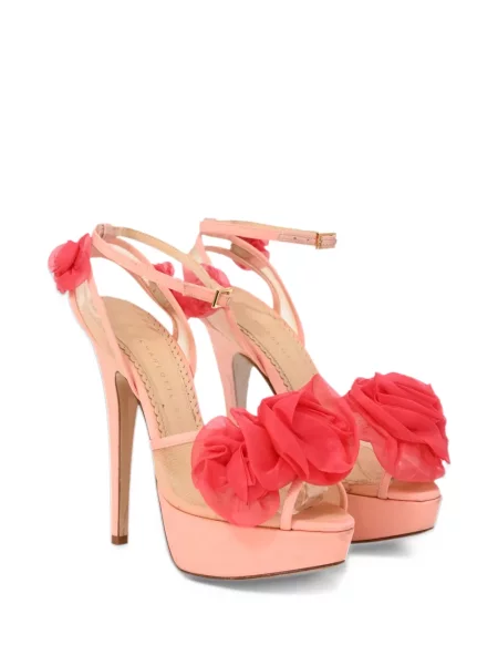 Virágos platform talpú aplikált szandál Charlotte Olympia rózsaszín