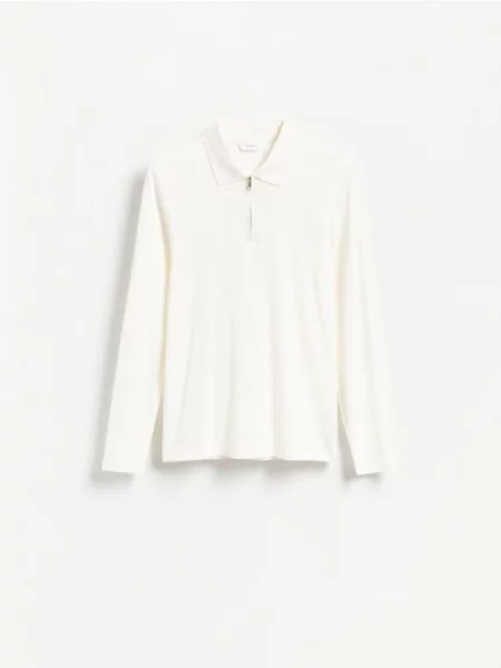 Reserved Tricou polo slim cu nervuri crem