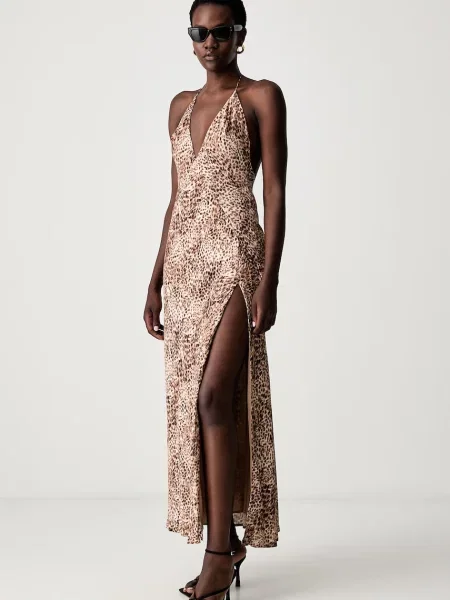 Bardot rochie de vară din vâscoză LIZBETH bej