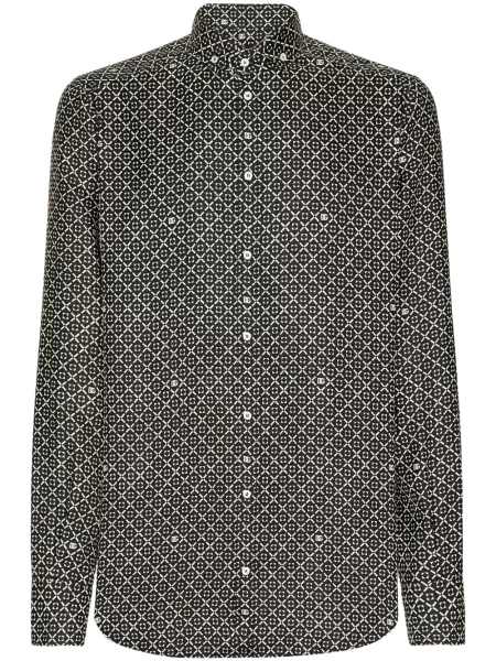Cămașă Dolce & Gabbana de mătase cu imagine cu imprimeu geometric negru